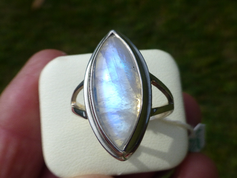 Sterling Silver Ring with Rainbow Moonstone | Exotic India Art